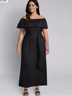 Lane Bryant Black wear it 4 ways ruffled Maxi Dress with Waist Tie